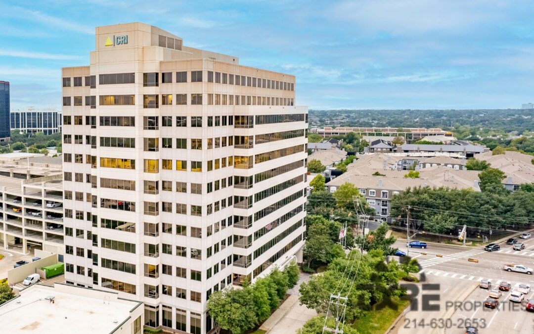 Aerial view of Churchill Tower in Dallas, TX